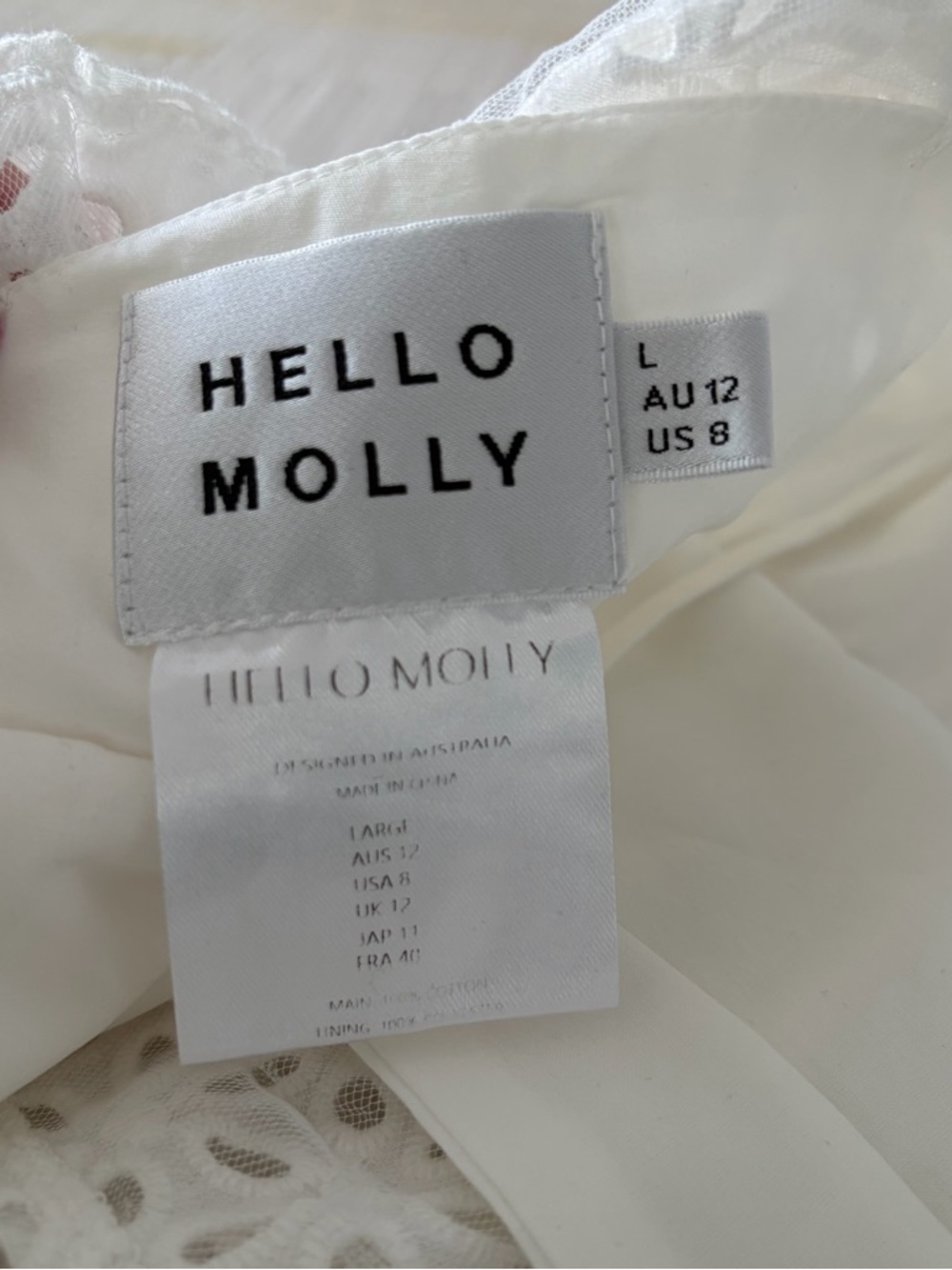 Hello Molly size 8 L.A. On My Mind White Eyelet Ruffle Crop Top Tie Back - Picture 8 of 13